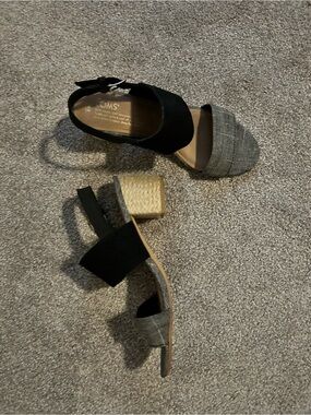 TOMS Black and Gray Two-Tone Block Heel Sandals